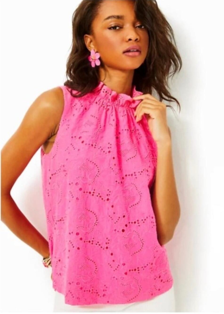 Lilly Pulitzer Dahliana eyelet top Roxie pink garden party M
